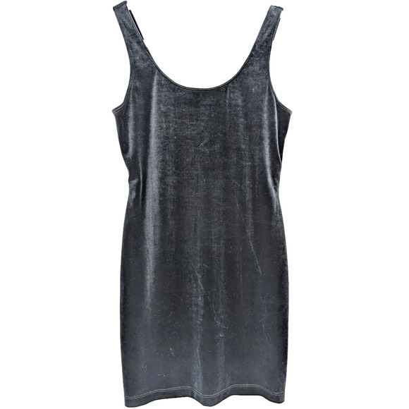 VTG 90s Y2K Black Velvet Whimisgoth Dark Fairy Grunge Tank Mini Dress Size 8 - Picture 1 of 7